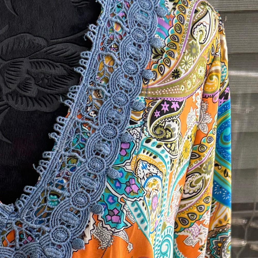 Jade Melody Tam boho paisley print tunic v-neck top lace detail XL - Picture 3 of 4